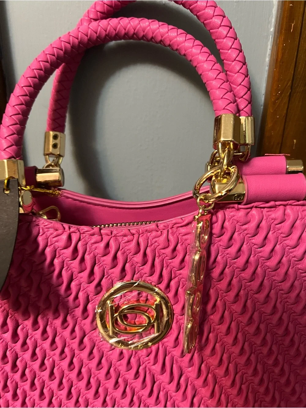 Bebe Pink Braided Top-Handle Tote and Shoulder Bag NWT